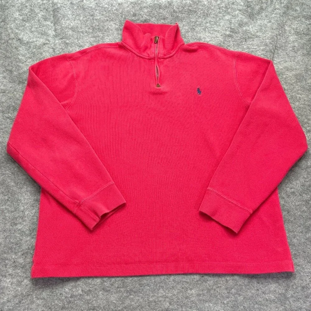 Polo Ralph Lauren Sweater Men L Red 1/4 Zip High Neck Pullover Jumper